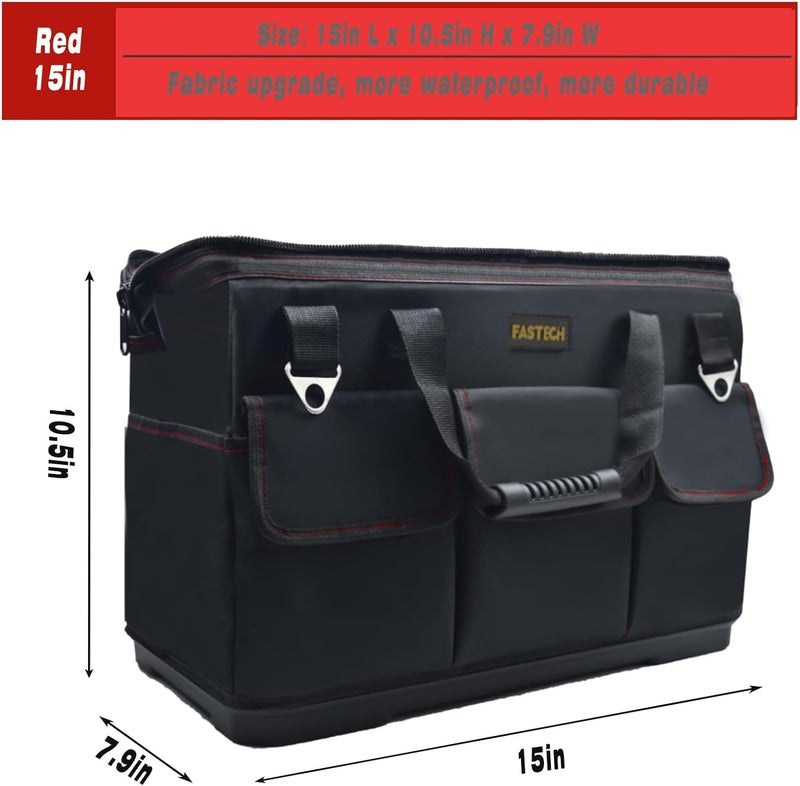 FSATECH 15-inch Heavy Duty Bottom Tool Bag With Wide Mouth For Tool Storage, Carrier and Organizer, Tools Bag For Men, Wide Mouth Tote Bag With Inside Pockets (15 Inch) - Image 2